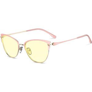 Womens Pink Cat Eye Look Clear Frame Orange Lens Anti Eyestrain Blocking Glasses